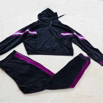Adogirl XL-5XL Ženske Plus Velikosti Žamet Trenirko Moda Priložnostne Dva Kosa iz Dolgimi Rokavi Pulover s Kapuco Sweatpants Obleko
