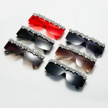 Rimless Diamond sončna Očala Ženske 2020 Novo Squre Steampunk Očala za Sonce, Kristalno Letnik Nosorogovo Očala Očala UV400 Oculos