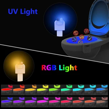 UV-Sterilizacija Wc Svetlobe 16 Spreminjanje Gibanja Senzor Aktiviran RGB PIR LED Nočna Lučka Sedež Baterije, ki jih Upravlja Za Toaletno Posodo