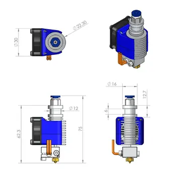 Vsi Kovinski V6 Bowden Iztiskanje Hotend Za 3D Tiskalnik - 24V /1.75 mm Nitke / 0,4 mm Šoba