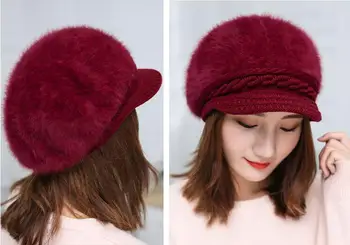 MISSKY Ženske Kape Barva Moda Topla Imitacija Zajec Lase Pletenje Kapo za Zimo Obrabe