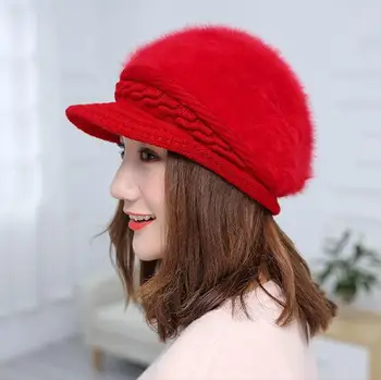 MISSKY Ženske Kape Barva Moda Topla Imitacija Zajec Lase Pletenje Kapo za Zimo Obrabe