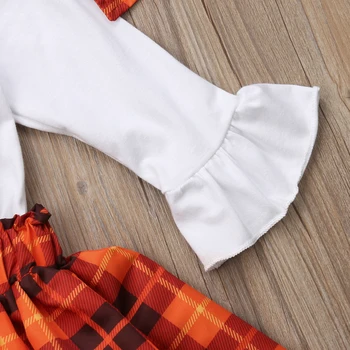Srčkan Otroci Baby Dekleta Zahvalni Turčija Oblačila z Dolgimi Rokavi Bombaž Vrhovi+Suspender Krilo 3Pcs Obleke Kariran Jeseni Mode