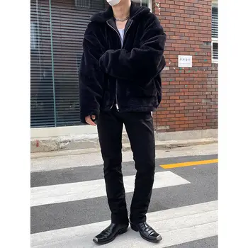 Pozimi Debele Plišastih Jakno za Moške Topli Mode Priložnostne Črni Plašč Moški Divje Svoboden korejski Kratek Plašč Mens Oblačila M-XL