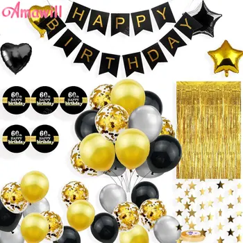 Črno Zlato, Rojstni Dan Okraski Za Odrasle Happy Birthday Transparente, Nalepke, Folije Tassel Zavese 12