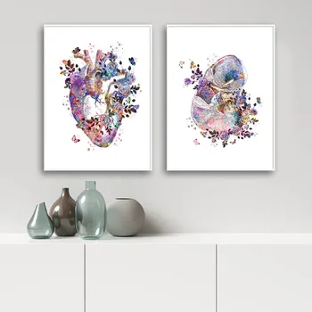 Barvit Cvet Človeškega Telesa Anatomija Platno Slikarstvo Možgane, Srce Organ, Medicinsko Izobraževanje Plakat Povzetek Tisk Stenskih Slikah