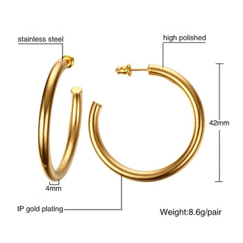 Zhijia Big Hoop Uhani Solid Gold /Iver/Rose zlata barva Večnosti Earings iz Nerjavečega Jekla Krog Uhani Za Ženske, Nakit
