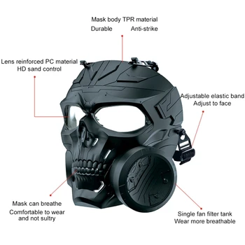 Taktično Paintball Lobanje Masko na Prostem Lov Streljanje Airsoft Vojaške Poln Obraz Masko z Enim Fan Kolesarsko Čelado Maske