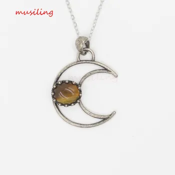 Crescent Moon Debelo nakit Kristali Kremena Obeski Nihalo Naravnega Kamna Reiki Čare Modni Nakit Za Ženske