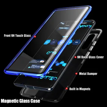 Magnetni Absorpcije Kovin Primeru Telefon za Huawei P30 pro p40 pro P30Pro p40pro Zajema Dvojno Stranicami Kaljeno Glas HuaweiP30 Pro