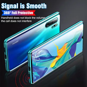 Magnetni Absorpcije Kovin Primeru Telefon za Huawei P30 pro p40 pro P30Pro p40pro Zajema Dvojno Stranicami Kaljeno Glas HuaweiP30 Pro