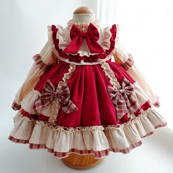 Zimske Obleke Za Otroke Dekle 2020 Baby Deklice Dolg Rokav Rdeče Letnik Lolita Princess Oblačenja Oblačila Za Božični Zabavi