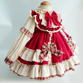 Zimske Obleke Za Otroke Dekle 2020 Baby Deklice Dolg Rokav Rdeče Letnik Lolita Princess Oblačenja Oblačila Za Božični Zabavi