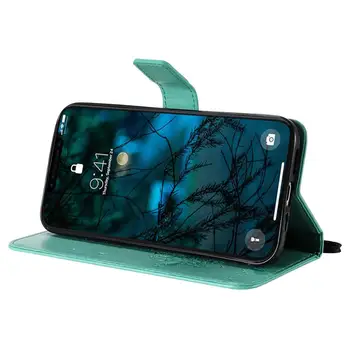 Za Apple iPhone 12 mini Pro Max SE 2020 Drevo Mačka Sončnično Metulj Moda 3D Reliefni Usnjena torbica Flip Denarnico, Telefon Kritje