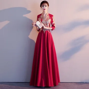 Saten Vezenje Dama Kitajske Seksi Obleko Poročno zabavo, Obleke Tradicionalnih Cheongsam Velikosti 3XL Vestidso Proti-Vrat Novost Qipao