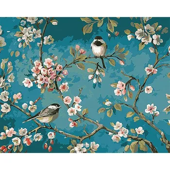 GATYZTORY Ptice In Rože DIY Barvanje Z Številkami Sklopi Risanje Na Platno Začetni Wall Art Dekor Handpainted Slikarstvo Za Umetnine