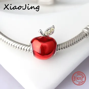Xiaojing 925 Sterling Silver Fashion Rdeče Emajl Apple Noge Čar za Ženske, ki se Prilega Originalni Zapestnico Pandora Nakit Božično Darilo