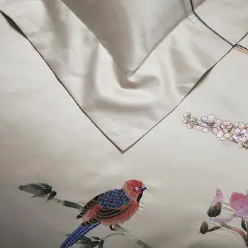 1000TC Egiptovski Bombaž Posteljnino cvetje, s ptic, vezenje bedcover rjuhe kritje bedsheet prevleke 4/6pcs posteljni set