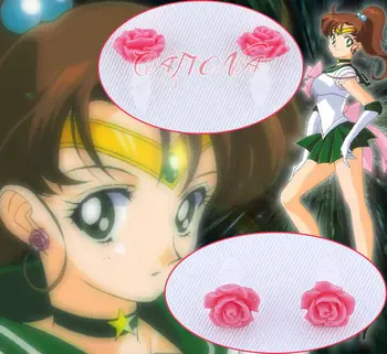 Cafiona Sailor Moon Makoto Kino Mornar Jupiter Cosplay Opremo Dekleta Ušesa Klinov Rose Cvet Uhani