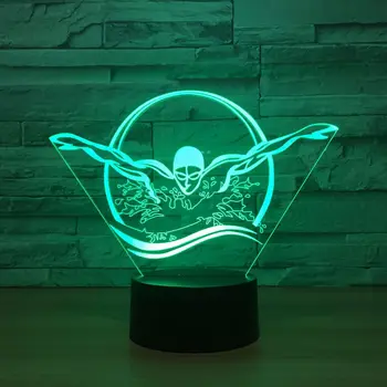 Kul Plavanje Ljudi, 3D LED Noč Svetlobe v Zaprtih prostorih Svetlobe 7 Barvo Zamenljiva Touch Senzor za Nadzor USB namizne Svetilke Darilo za Prijatelje