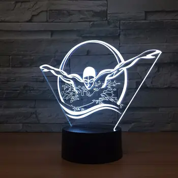 Kul Plavanje Ljudi, 3D LED Noč Svetlobe v Zaprtih prostorih Svetlobe 7 Barvo Zamenljiva Touch Senzor za Nadzor USB namizne Svetilke Darilo za Prijatelje