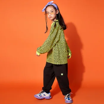 Otrok Hip Hop Oblačila Leopard Print Majica Prevelik Majica Dolg Rokav Ulične Hlače za Fante, Jazz Ples, Oblačila Kostum