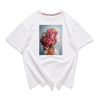Harajuku Seksi Krog Vratu Tiskanja Ženske T-Shirt 2020 Poletje Kratek Rokav Elegantna Ženska Vrhovi 95% Bombaž Stretch Znoj Preprost Svoboden