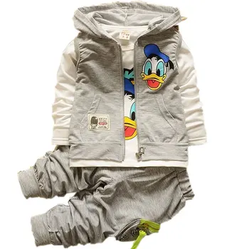 Fantje Kompleti Oblačil Otroci in Modnih Donald Duck Baby boy T-shirt Telovnik, Suknjič In Hlače Obleko 3pcs Obleke Mickey Otroci Šport bo Ustrezala