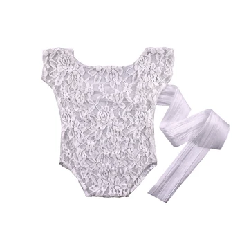 Otroške Igralne Obleke Za Malčke Čipke Jumpsuit Obleke Obleke NewBorn Baby Fotografija Prop Dekleta Beli Cvet Romper Oblačila