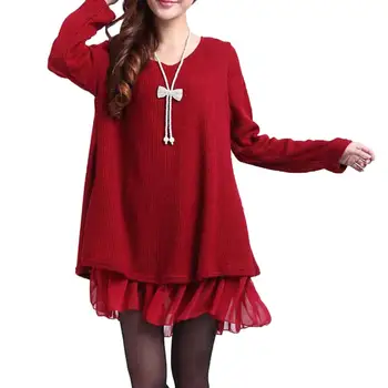 Plus Velikost Womens obleka Priložnostne Dolg Rokav Ponaredek Dveh Kosov Nazaj Režejo Bowknot Obleko 2020 Nova