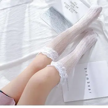 Lolita čipke nogavice lolita poletje sredini cevi, votlih tele neto nogavice bele kup nogavice čipke sredini cevi, ženske nogavice ruffle