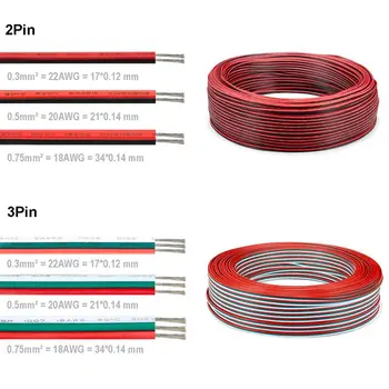 10 m Električni Kabel 2 pin/3pin/4pin/5pin kabel 22/20/18AWG PVC Kabel Električne Žice, Pocinkane Bakrene Žice Za WS2812B RGB LED Trakovi
