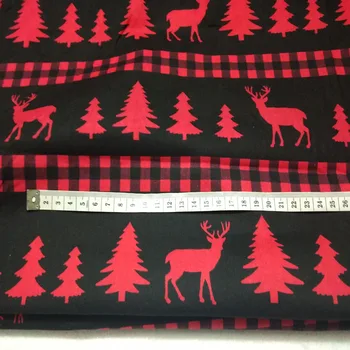 Klasična Črna Rdeča Jelena Božič Drevo Trak Tiskane Bombažne Tkanine 50x105cm X'mas Tkanine Mozaik Tekstilna Oblačila Obleko Domov