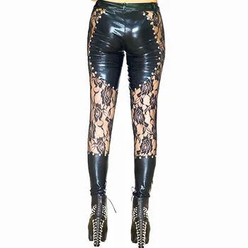 Visoko Kakovostne Ženske Klub Stopnji Uspešnosti Seksi Črne Čipke Umetno Usnje Dokolenke Moker videz Gothic Punk Rock Pants S-XL