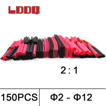 LDDQ 150pcs črni in rdeči Polyolefin 2:1 Heat Shrink Tube 2 mm 2,5 mm 3,5 mm 5 mm 6 mm 8 mm 10 mm 12 mm Kabla, Cevi, termoretractil
