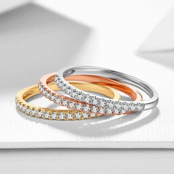 Lepe Silver Plated Prstan Zlat Prstan Belo Peneče Cirkon Crystal Ring za Ženske, Dekleta Darilo, Poročni Pasovih Stranka Nakit