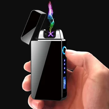 USB Vžigalniki Windproof Elektronski Vžigalnik Dvojni Lok Cigar, Plazme, LED Lažji Vklop, Prikaz Polnjenja Impulz Vžigalniki