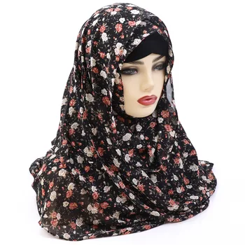 2020 Muslimanskih Natisnjeni Šifon Hidžab Šal Arabski Headscarf za ženske Cvet Islam foulard šali in obloge hidžab femme turbantes