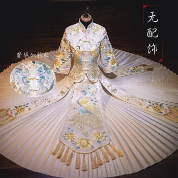 Šampanjec Poroka, Nevesta, Kitajski Slog Cheongsam Tradicionalne Dolge Qipao Vezenje Žensk Večerno Obleko poročiti Oblačila XS - 6XXL