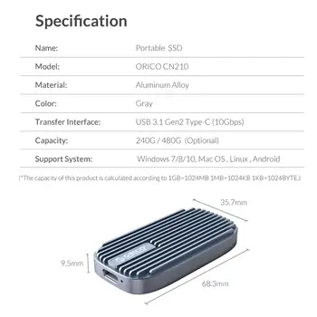 ORICO CN210 Mini Prenosni 480GB SSD 240GB Tip-C 520M/S Zunanji Pogon ssd M. 2 SATA NGFF USB C Zunanji Trdi Diski SSD