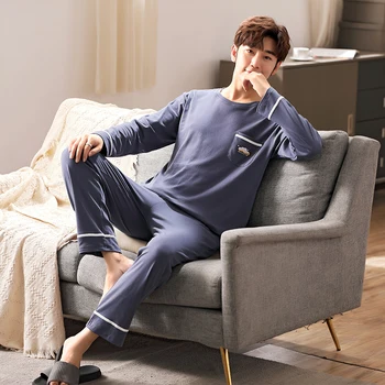 Jesenska Moda za Moške Pižame Določa Dolg Rokav O Vratu Vrhovi Dolge Hlače Barva 2020 Homewear Casual Sexy Sleepwear Nastavi L-4XL