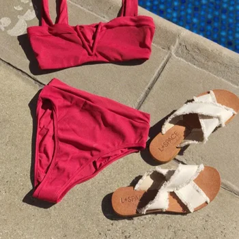 2020 Novih Proti-vrat kopalke ženske Visoko Pasu bikini komplet Push up kopalke ženska Seksi Poletne Biquinis kopalke bather Plaža obrabe