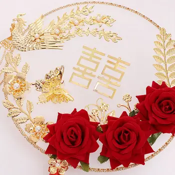 Kitajska Tradicionalna Nevesta Tassel Fan Letnik Krog ročni Rose Cvet Fan Poročne Fotografije Rekviziti