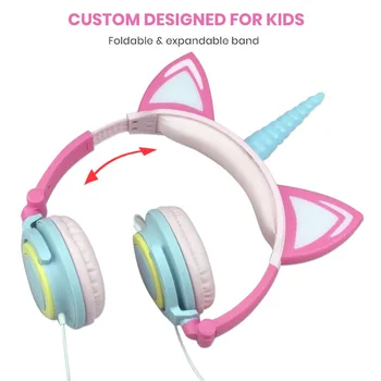 Žično Zložljive Utripa Unicorns Otroci Slušalke Z LED Luči Slušalke Za Mobilni Telefon Računalniške Fantje Dekleta Gaming Slušalke