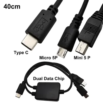 Multifunkcijski USB 2 v 1, USB Kabel Micro USB & Mini USB Moški-Tip C Moški Adapter Tip C USB OTG Podatkov Polnjenje Razdelilno Kabelsko