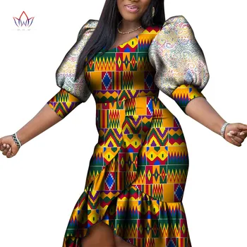 Dashiki ženska Oblačila Vestidos Plus Velikost Afriške Ruffle Stranka Obleko Koleno Dolžina Ženske Afriška Oblačila WY8272