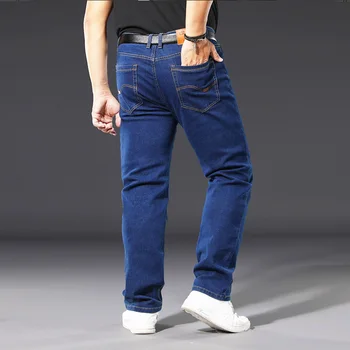 Plus Velikost 42 44 46 48 50 Classic Moške Jeans Svoboden Naravnost Black Blue Jeans Stretch Poslovnih Hlač blagovna Znamka Hlače Moški