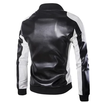 Visoka kakovost usnjeno jakno 2019 nova moda za moške slim ovratnik motoristična jakna classic črno belo šivanje PU usnjena jakna