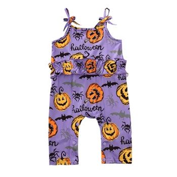 0-24M Newborn Baby Dekleta Fantje Halloween Romper brez Rokavov Trak Bučna Jumpsuits Ogrlicom Festivalov Obleke