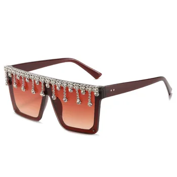 Moda Rimless Diamond sončna Očala Ženske blagovne Znamke Prevelik Ravno Top Big Okvir Nosorogovo sončna Očala za Ženske Enem Kosu Glasse
